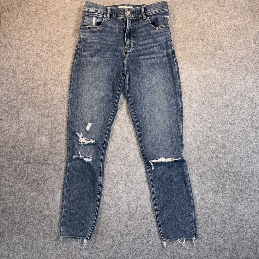 Abercrombie & Fitch The Super Skinny Ankle Jeans 6R Blue Distressed High Rise